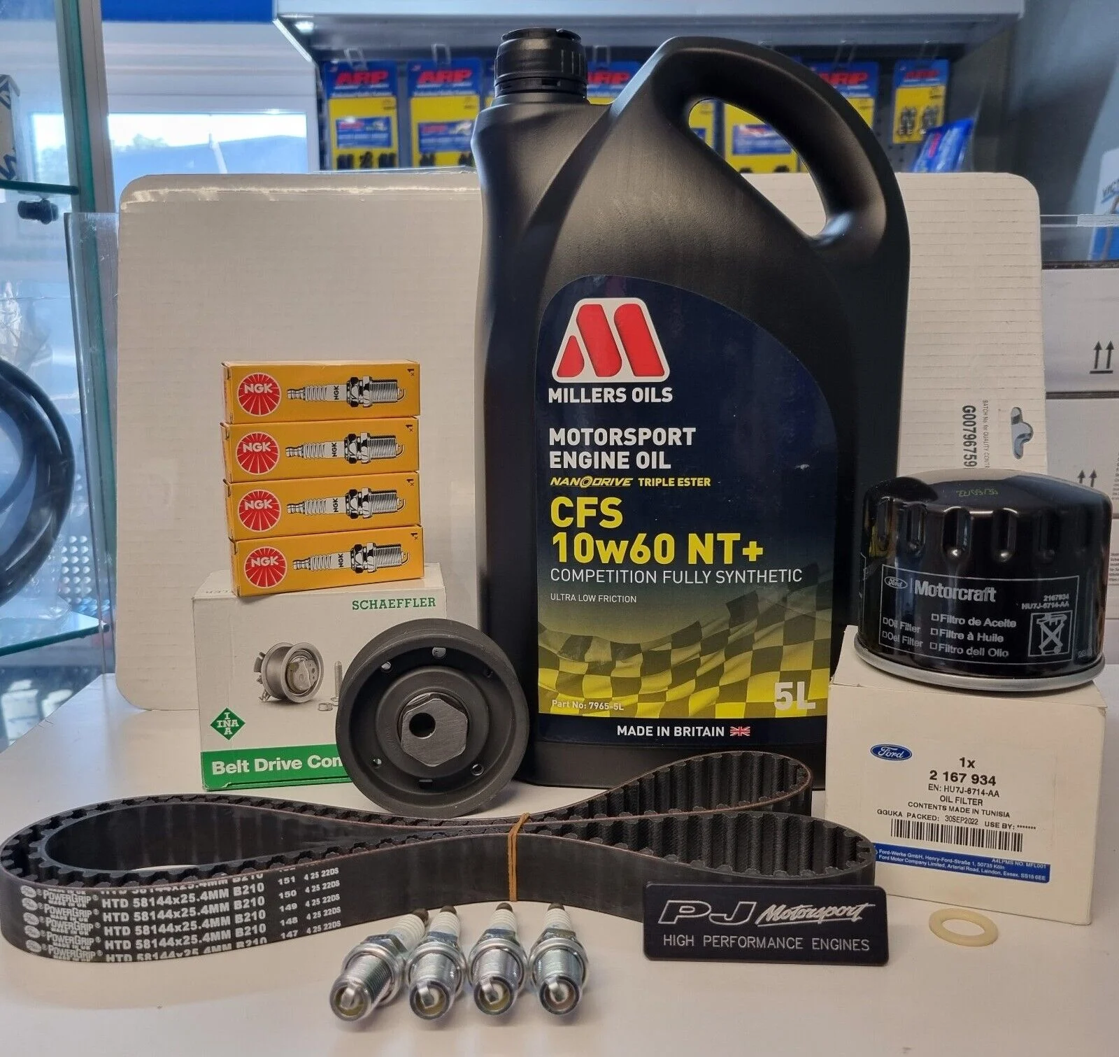 Cosworth 2wd service kit (oil, filter, spark plugs, belt & tensioner)