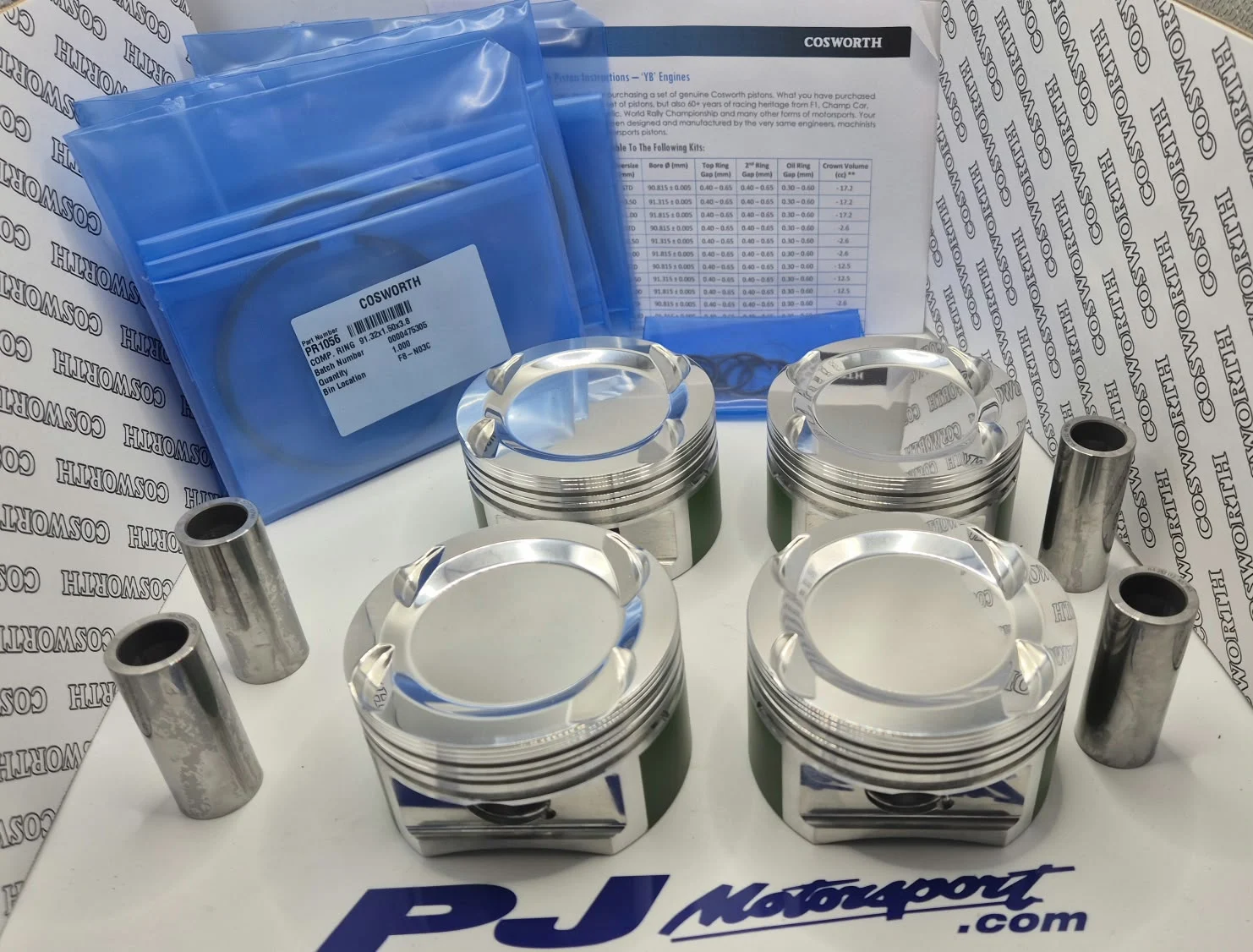 COSWORTH YB COSWORTH RACING FORGED PISTON SET 8.5:1 LONG ROD WITH RINGS & PINS